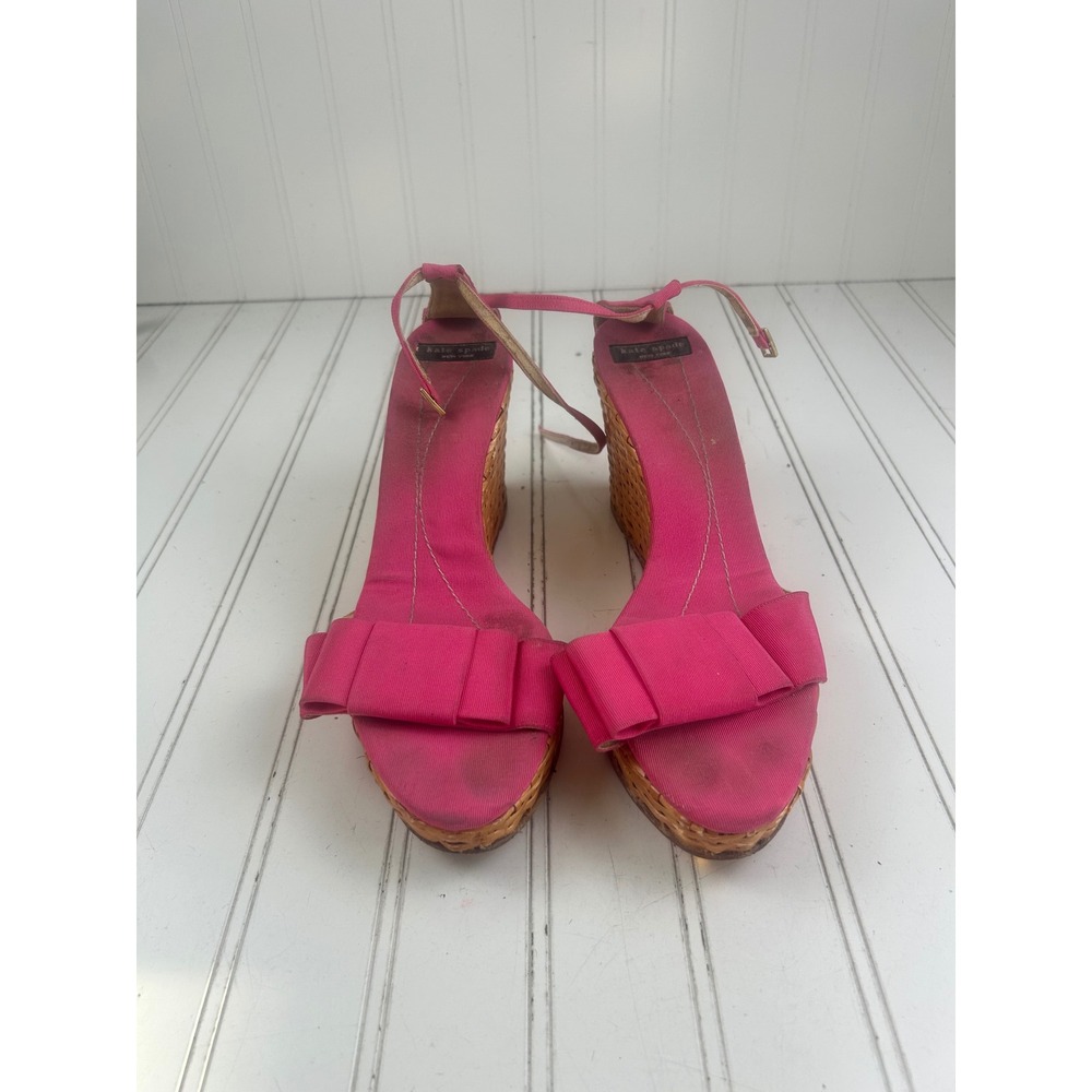 Kate Spade Vintage Y2K 2005 Pink Woven Espadrille Bow Wedges Women's Size 10 - Picture 2 of 11